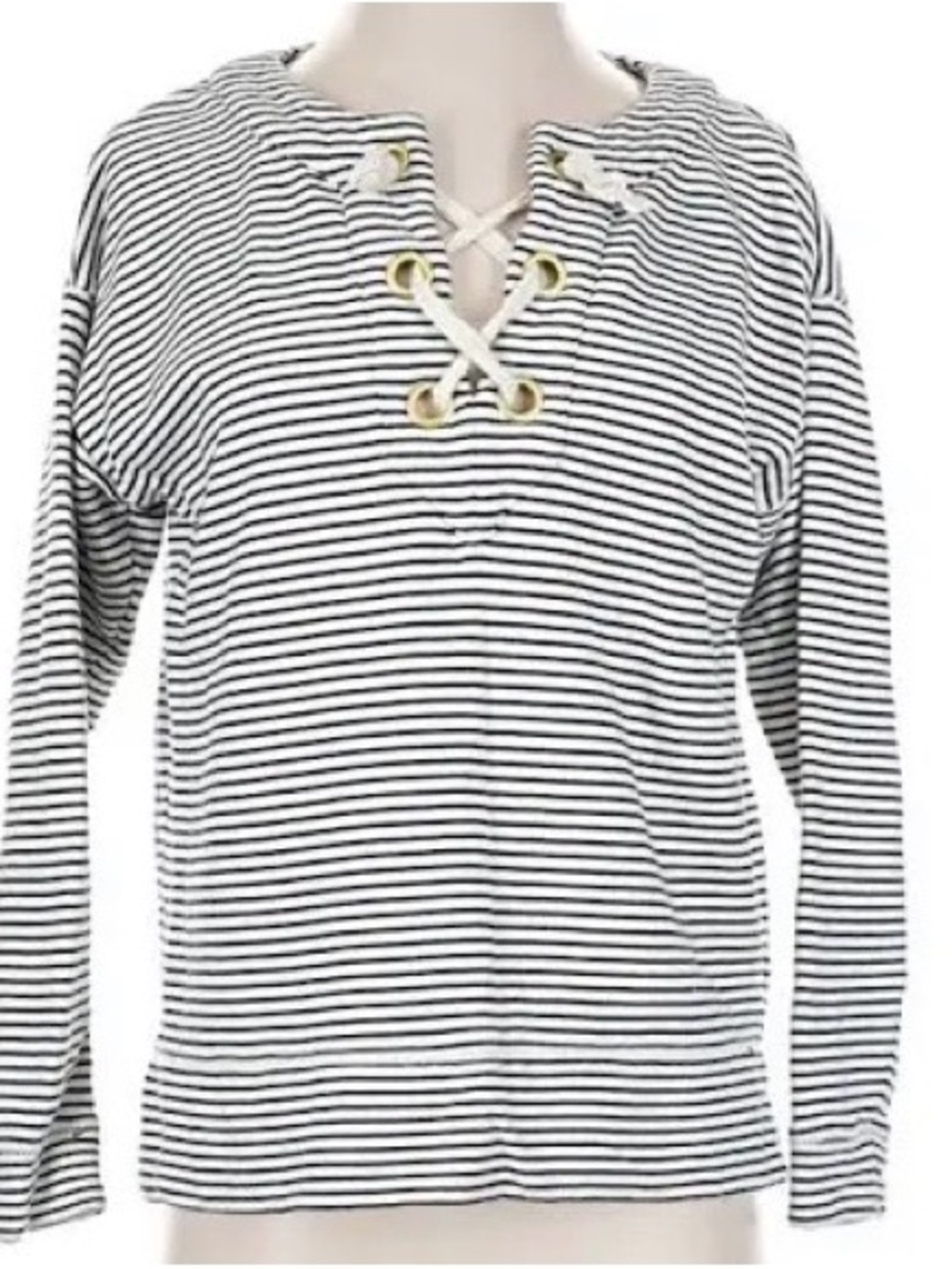Vineyard Vines Black and White Striped Lace-Up Pullover